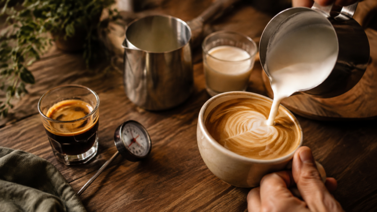 Leite sendo adicionado ao café
