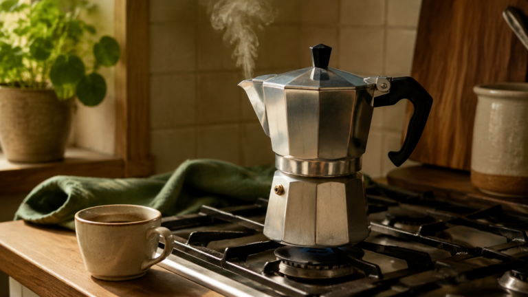 Cafeteira italiana sobre o fogão